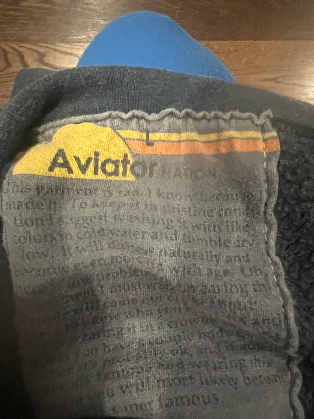 Aviator Nation Navy Crewneck Sweatshirt with Rainbow Stripe and Blue Logo - Picture 2 of 4
